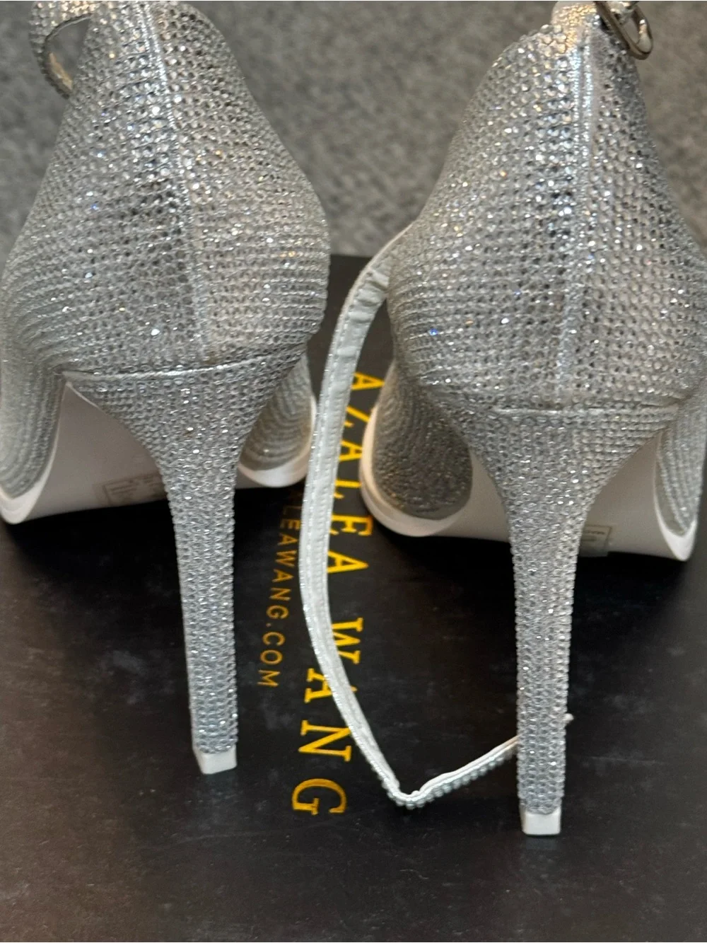 Azalea Wang Silver Glitter Pointed-Toe Ankle-Strap Pumps